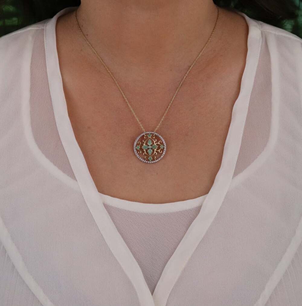 18k Pendant Only Gold Over Sterling Silver Natural Emerald Pendant 1" Round - Picture 4 of 6